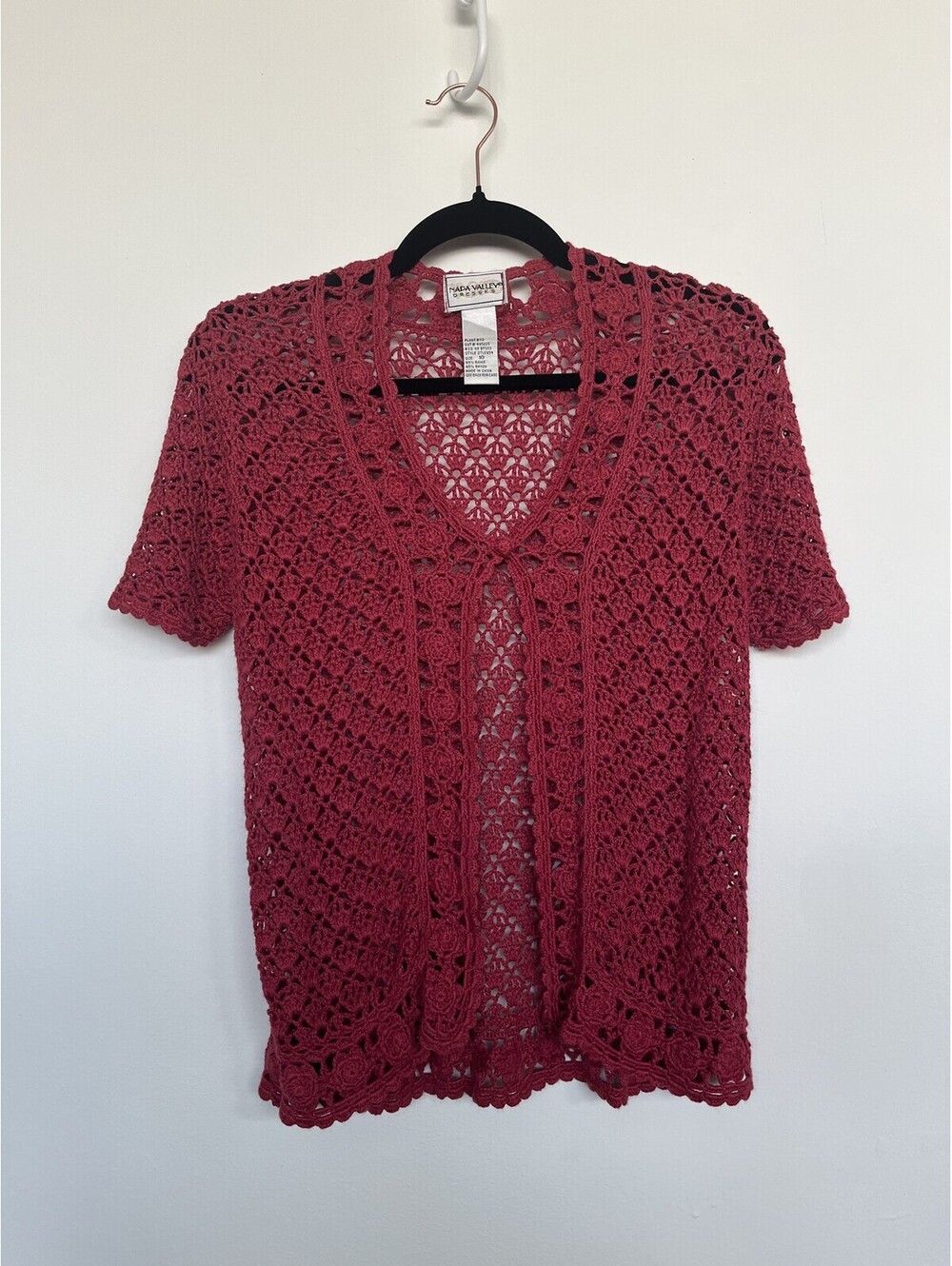 Vintage 90s Nada Valley Burgundy Crochet Top Ramie-Rayon Medium